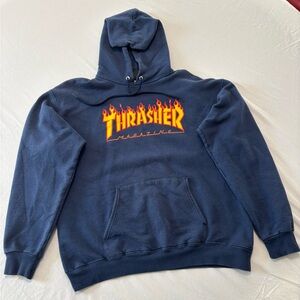 Thrasher Dark Blue Hoodie with Flame Logo
